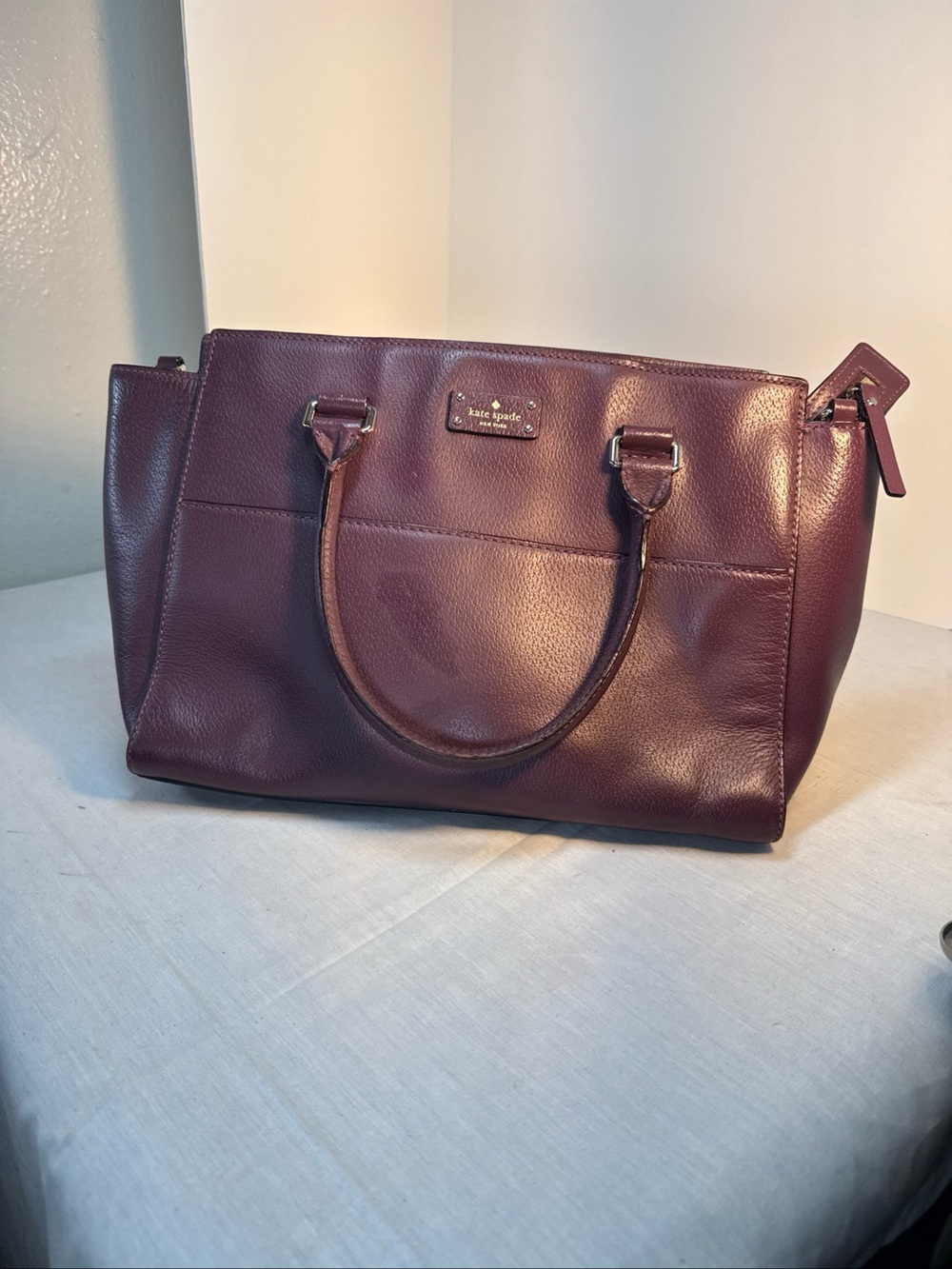 kate spade Plum Leather Satchel with Top Handles